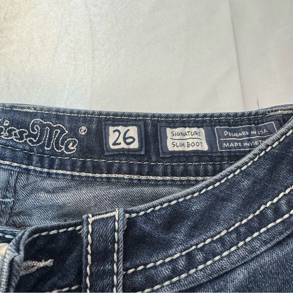 Miss Me Signature Slim Boot Western Sequins Embellished Denim Blue Jeans - Picture 11 of 12